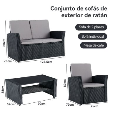 JUEGO DE LIVING DE TERRAZA 4 PERSONAS DE RATAN SINTE TICO NEGRO - 8