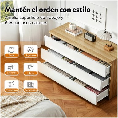 COMODA CAJONERA 6 CAJONES MODERNA MINIMALISTA, MUEBLE ORGANIZADOR ELEMENT DESIGN BLANCO - 2
