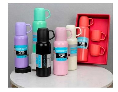 SET TERMO DE ACERO INOXIDABLE 500ML +  3 TAZAS - LILA - 2