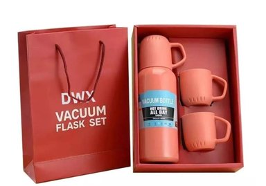 SET TERMO DE ACERO INOXIDABLE 500ML +  3 TAZAS - NARANJA - 1