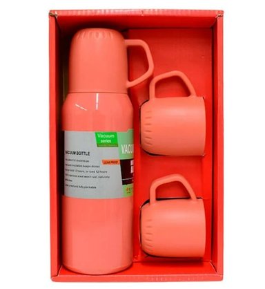 SET TERMO DE ACERO INOXIDABLE 500ML +  3 TAZAS - NARANJA - 2