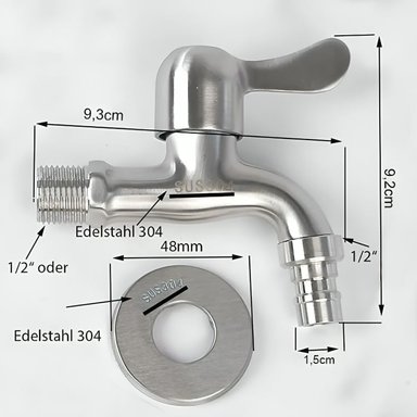 GRIFO DE ACERO INOXIDABLE, LLAVE DE PASO 1/2 - 3