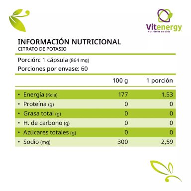 CITRATO DE POTASIO FUENTE VITAL 60 CÁPSULAS VEGETALOFERTA VITENERGY - 3