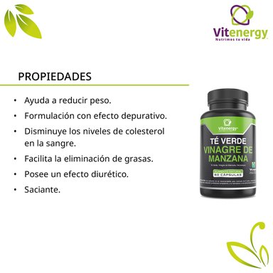 SUPLEMENTO ALIMENTICIO VITENERGY CREATINA MONIHIDRATADA + TÉ VERDE - VINAGRE DE MANZANA PACK OFERTA - 3