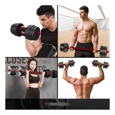 SET PESAS MANCUERNAS 50KG AJUSTABLES CON BARRA EXTENSORA KIT - 3