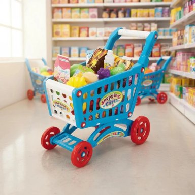 CARRITO DE COMPRA SUPERMERCADO PARA NIÑOS 56 PIEZAS COLORES - 1