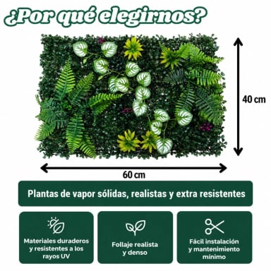 JARDIN MURO VERTICAL ARTIFICIAL D PALMETA PLANTAS 60X40 CM TAMAÑO TALLA UNICA - 3