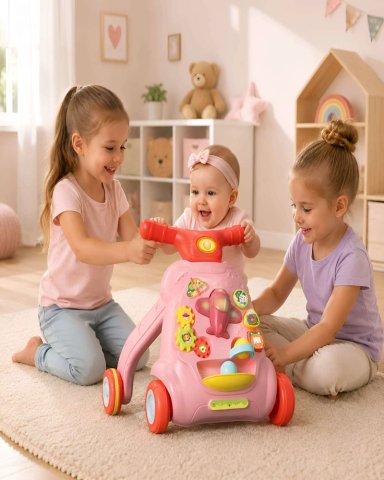 CORREPASILLOS CAMINADORA BEBÉ MUSICAL ANDADOR D2 ROSADO - 1