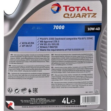 ACEITE MOTOR TOTAL 10W40 QUARTZ 7000 4 LITROS - 2