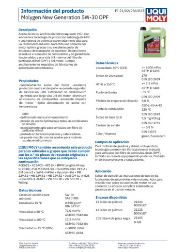 ACEITE MOTOR LIQUI MOLY 5W30 MOLYGEN 4 LT DPF - 2
