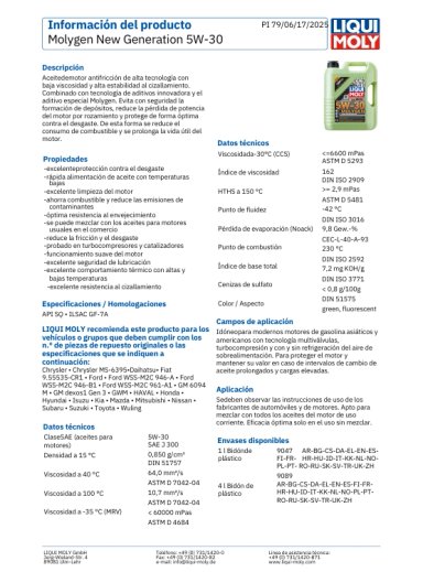 ACEITE MOTOR LIQUI MOLY 5W30 MOLYGEN 1LT LIQUI MOLLY GASOLINA - 2