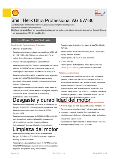 ACEITE PARA MOTOR SHELL 5W30 HELIX ULTRA PROFESSIONAL AG 5 LITROS - 3