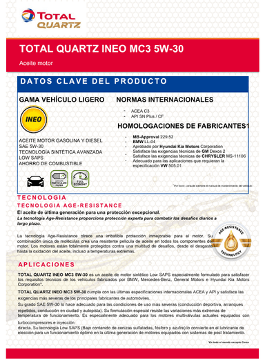 ACEITE MOTOR TOTAL 5W30 10L INEO MC3 DOBLE SELLO ACEA C3 DPF - 2