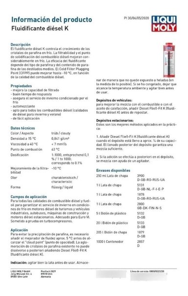 ADITIVO ANTICONGELANTE PARA PETROLEO/DIESEL LIQUI MOLY 1LT - 2