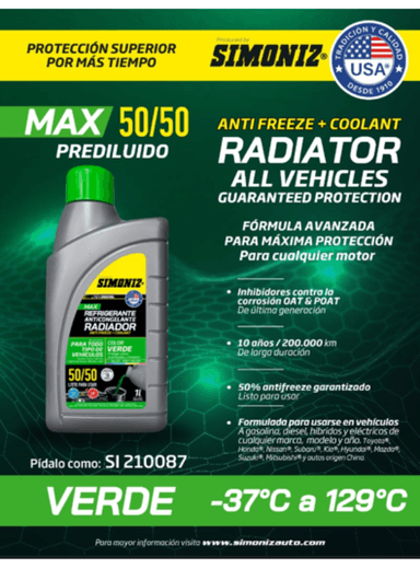REFRIGERANTE ANTICONGELANTE PARA RADIADOR 50% VERDE 1 LT. - 4