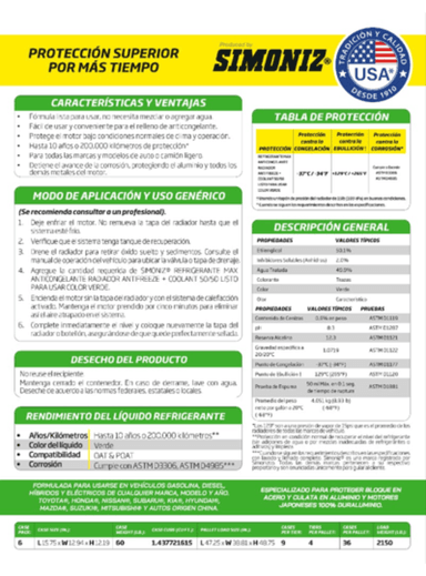 REFRIGERANTE ANTICONGELANTE PARA RADIADOR 50% VERDE 1 LT. - 5