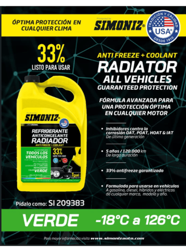 REFRIGERANTE ANTICONGELANTE PARA RADIADOR 33% VERDE - 3