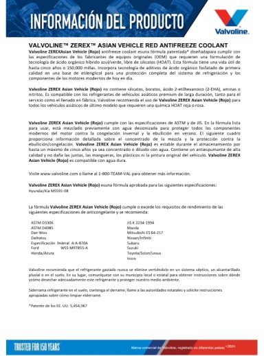 REFRIGERANTE ANTICONGELANTE PARA RADIADOR ZEREX ROJO - 2