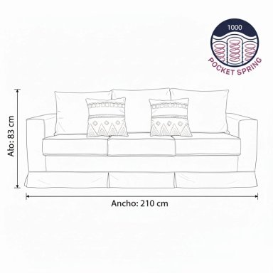 SOFÁ MUNDO LIVING POMPEYA 3 CUERPOS BLANCO INVIERNO PREMIUN CON RESORTES - 2