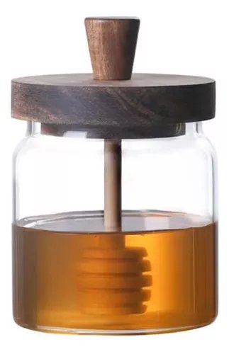 FRASCO PARA MIEL Y JARABE MADERA CON CUCHARA - 1