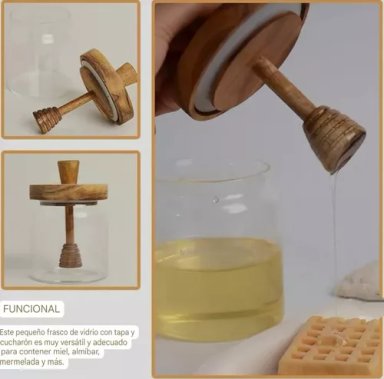 FRASCO PARA MIEL Y JARABE MADERA CON CUCHARA - 2