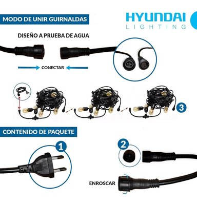 GUIRNALDA TERRAZA PATIO AMP INCLUIDAS 10 MTR HYUNDAI FRIO S14 4W - AMP G45 2W 6500K-FRIO - 9