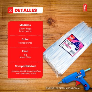 BARRAS DE SILICONA 1KG 25CM 7MM TRANSPARENTE - 2