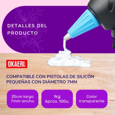 BARRAS DE SILICONA 1KG 25CM 7MM TRANSPARENTE - 7