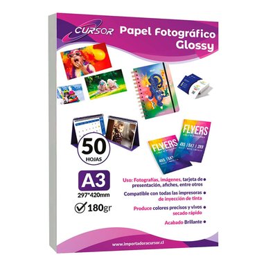 PAPEL FOTOGRAFICO GLOSSY A3 180G 50H CURSOR - 1