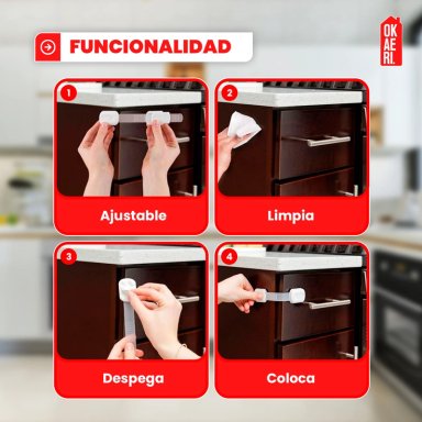 PACK DE 8 SEGUROS PARA CAJONES, SEGURIDAD PARA BEBES - 4