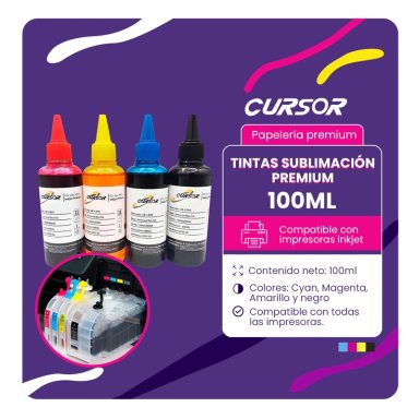 TINTAS SUBLIMACION PREMIUM 100 ML COMPATIBLE CON EPSON. CURSOR AMARILLO - 3