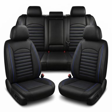 FUNDA CUBRE ASIENTO ECOCUERO – SET 5 ASIENTOS LUXURY OKAERI NEGRO/AZUL - 1