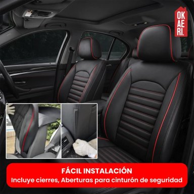 FUNDA CUBRE ASIENTO ECOCUERO – SET 5 ASIENTOS LUXURY OKAERI NEGRO/AZUL - 5