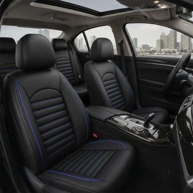 FUNDA CUBRE ASIENTO ECOCUERO – SET 5 ASIENTOS LUXURY OKAERI NEGRO/AZUL - 9