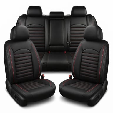 FUNDA CUBRE ASIENTO ECOCUERO – SET 5 ASIENTOS LUXURY OKAERI NEGRO/ROJO - 1