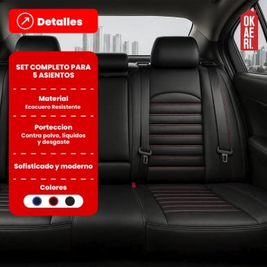 FUNDA CUBRE ASIENTO ECOCUERO – SET 5 ASIENTOS LUXURY OKAERI NEGRO/ROJO - 2