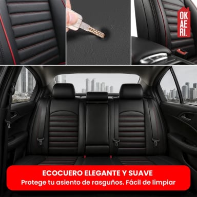 FUNDA CUBRE ASIENTO ECOCUERO – SET 5 ASIENTOS LUXURY OKAERI NEGRO/ROJO - 8