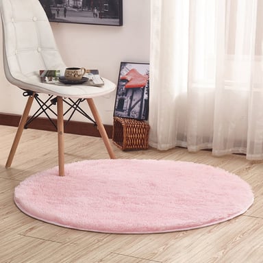 ALFOMBRA BJ HOGAR SUAVE CONTEMPORÁNEA MODERNA REDONDA PELUDA ROSA LISO 140 CM - 1