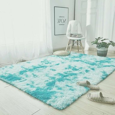 ALFOMBRA BJ HOGAR SUAVE CONTEMPORÁNEA MODERNA PELUDA TURQUESA JASPEADO 1.5 X 2 M - 1