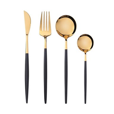 SET CUBIERTOS 16 PIEZAS DORADO Y NEGRO ACERO INOXIDABLE - 1