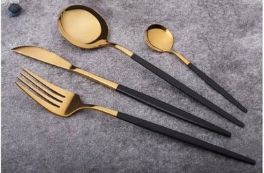 SET CUBIERTOS 16 PIEZAS DORADO Y NEGRO ACERO INOXIDABLE - 2