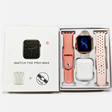 COMBO SMARTWATCH GOSHGG T55 PRO MAX ROSA + AUDIFONOS INALAMBRICOS - 1