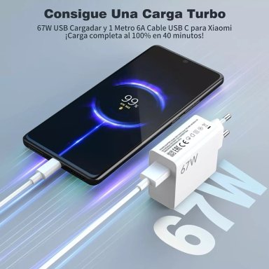 CARGADOR TURBO 67W + USB C PARA XIAOMI 11T 12 REDMI NOTE 11 - 2