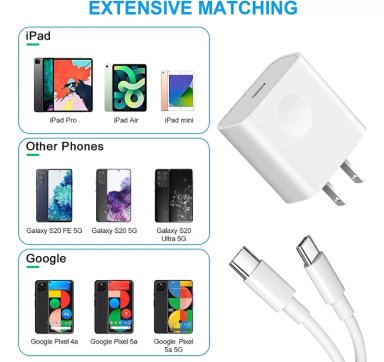 CABLE 2MTS + CARGADOR 20W USB C PARA IPAD 10ª, IPAD MINI 6 - 2