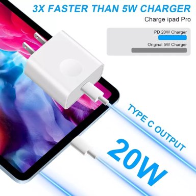 CABLE 2MTS + CARGADOR 20W USB C PARA IPAD 10ª, IPAD MINI 6 - 4