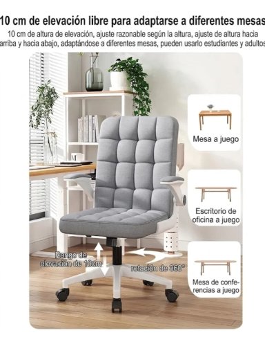 SILLA OFICINA ERGONOMICA TELA GRIS CON APOYABRAZOS AJUSTABLE - 2