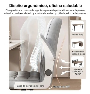 SILLA OFICINA ERGONOMICA TELA GRIS CON APOYABRAZOS AJUSTABLE - 3