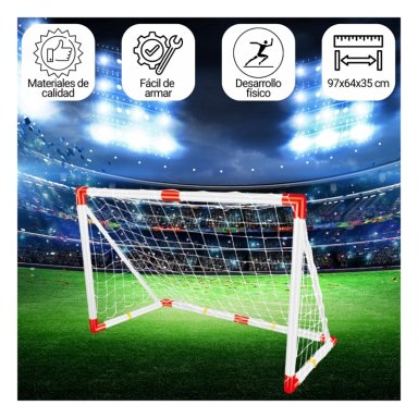 ARCO FUTBOL AUCKLAND OUTDOOR JB-8884E NIÑO RED+BOMBIN+PELOTA 97X64CM. - 3