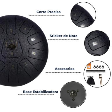 TAMBOR MOBII LENGUA ACERO MEDITACIÓN Y YOGA 6” 11 TONOS. NEGRO - 5