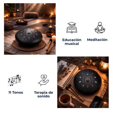 TAMBOR MOBII LENGUA ACERO MEDITACIÓN Y YOGA 6” 11 TONOS. NEGRO - 7